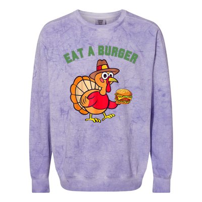 Funny Turkey Eat A Burger Thanksgiving Colorblast Crewneck Sweatshirt