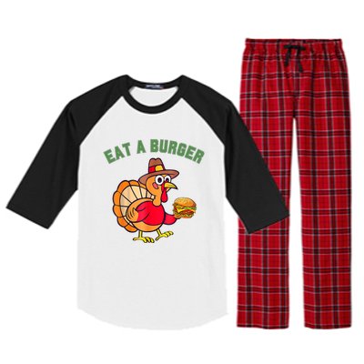 Funny Turkey Eat A Burger Thanksgiving Raglan Sleeve Pajama Set