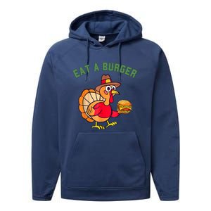 Funny Turkey Eat A Burger Thanksgiving Performance Fleece Hoodie