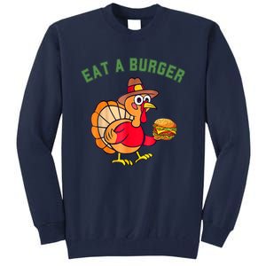 Funny Turkey Eat A Burger Thanksgiving Tall Sweatshirt