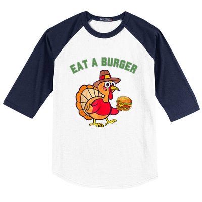 Funny Turkey Eat A Burger Thanksgiving Baseball Sleeve Shirt