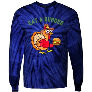 Funny Turkey Eat A Burger Thanksgiving Tie-Dye Long Sleeve Shirt