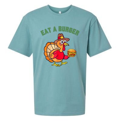 Funny Turkey Eat A Burger Thanksgiving Sueded Cloud Jersey T-Shirt