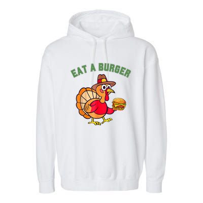 Funny Turkey Eat A Burger Thanksgiving Garment-Dyed Fleece Hoodie