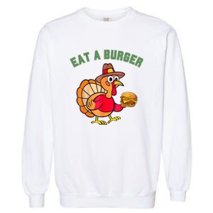 Funny Turkey Eat A Burger Thanksgiving Garment-Dyed Sweatshirt