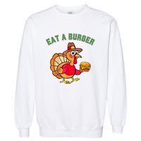 Funny Turkey Eat A Burger Thanksgiving Garment-Dyed Sweatshirt