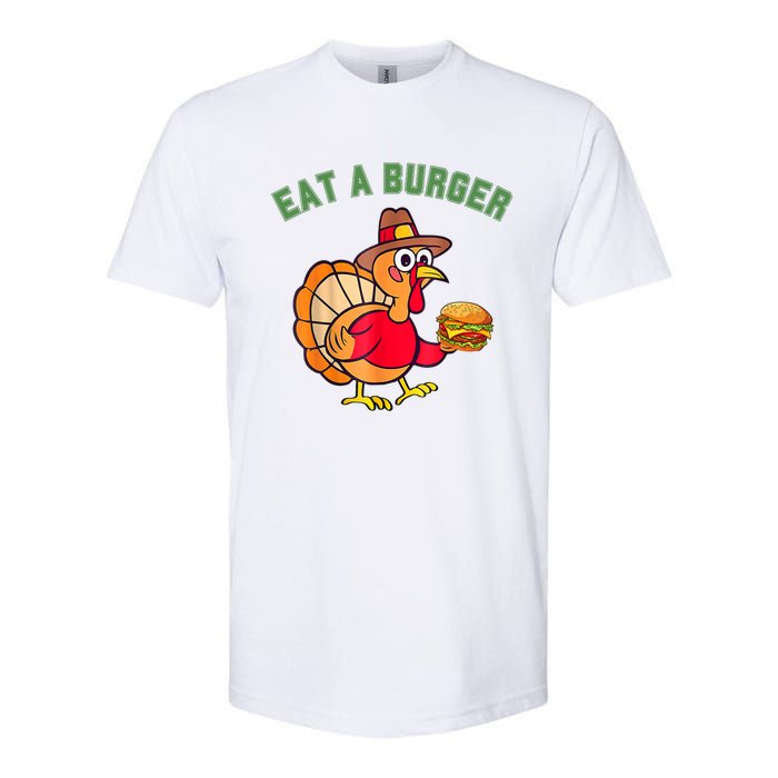 Funny Turkey Eat A Burger Thanksgiving Softstyle CVC T-Shirt