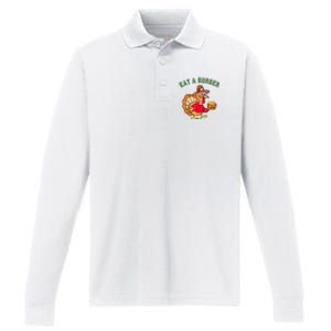 Funny Turkey Eat A Burger Thanksgiving Performance Long Sleeve Polo