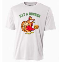 Funny Turkey Eat A Burger Thanksgiving Cooling Performance Crew T-Shirt