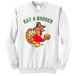 Funny Turkey Eat A Burger Thanksgiving Sweatshirt