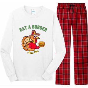 Funny Turkey Eat A Burger Thanksgiving Long Sleeve Pajama Set