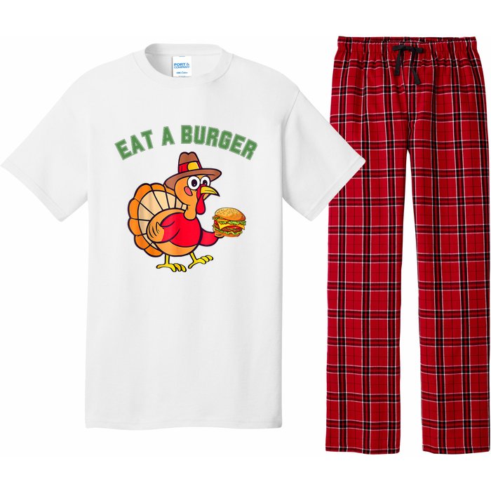 Funny Turkey Eat A Burger Thanksgiving Pajama Set