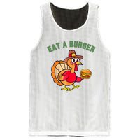 Funny Turkey Eat A Burger Thanksgiving Mesh Reversible Basketball Jersey Tank