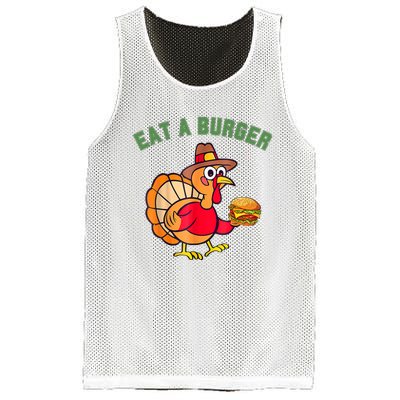 Funny Turkey Eat A Burger Thanksgiving Mesh Reversible Basketball Jersey Tank