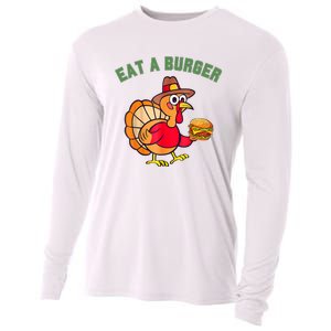 Funny Turkey Eat A Burger Thanksgiving Cooling Performance Long Sleeve Crew