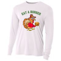 Funny Turkey Eat A Burger Thanksgiving Cooling Performance Long Sleeve Crew