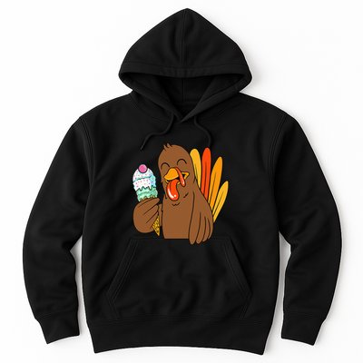 Funny Turkey Eating Ice Cream Thanksgiving Day Fall Hoodie