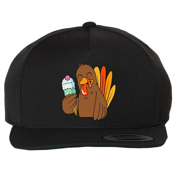 Funny Turkey Eating Ice Cream Thanksgiving Day Fall Wool Snapback Cap