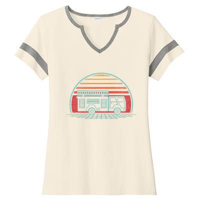 Fire Truck Engine Retro 80s Style Ladies Halftime Notch Neck Tee