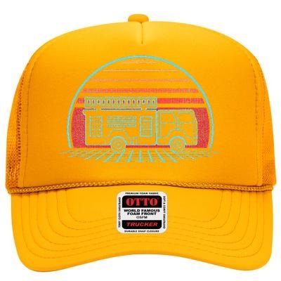 Fire Truck Engine Retro 80s Style High Crown Mesh Back Trucker Hat