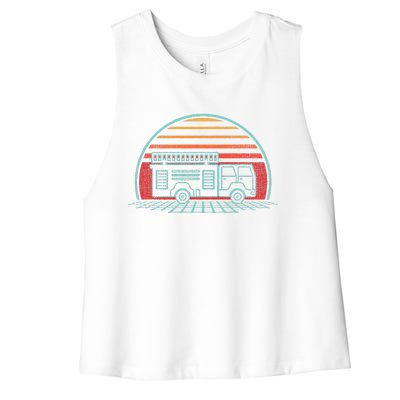 Fire Truck Engine Retro 80s Style Women's Racerback Cropped Tank