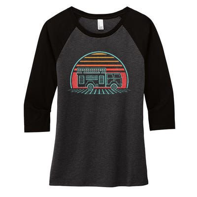 Fire Truck Engine Retro 80s Style Women's Tri-Blend 3/4-Sleeve Raglan Shirt