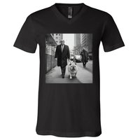 Funny Trump English Bulldog Downtown Funny Political V-Neck T-Shirt