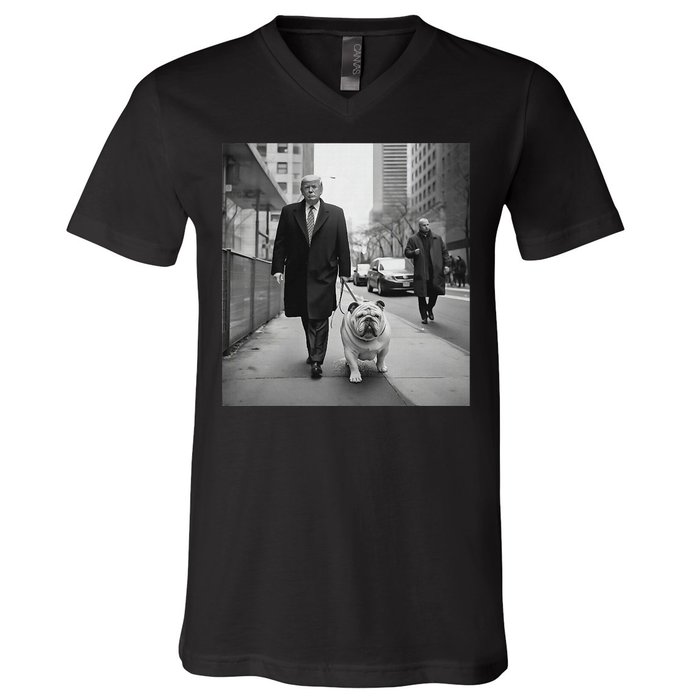 Funny Trump English Bulldog Downtown Funny Political V-Neck T-Shirt