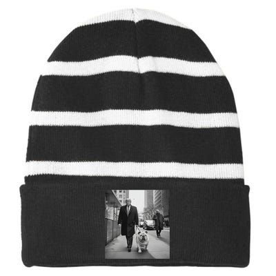 Funny Trump English Bulldog Downtown Funny Political Striped Beanie with Solid Band