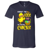 Forget The Eggs I'm Hunting Chicks Funny Happy Easter Day V-Neck T-Shirt