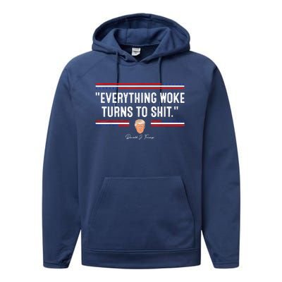 Funny Trump Everything Woke Turns To Shit Meme Shirt Political Performance Fleece Hoodie