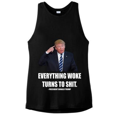 Funny Trump Everything Woke Turns To Shit Quote Ladies PosiCharge Tri-Blend Wicking Tank
