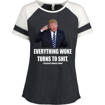 Funny Trump Everything Woke Turns To Shit Quote Enza Ladies Jersey Colorblock Tee