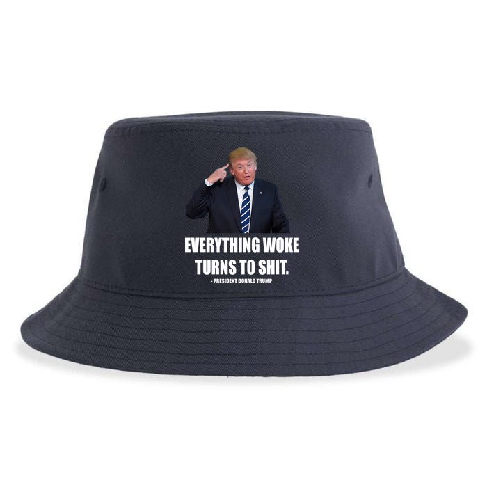Funny Trump Everything Woke Turns To Shit Quote Sustainable Bucket Hat