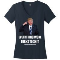 Funny Trump Everything Woke Turns To Shit Quote Women's V-Neck T-Shirt