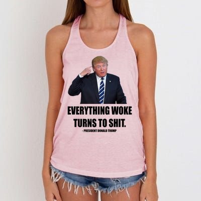 Funny Trump Everything Woke Turns To Shit Quote Women's Knotted Racerback Tank