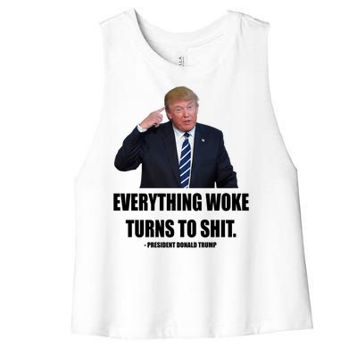 Funny Trump Everything Woke Turns To Shit Quote Women's Racerback Cropped Tank