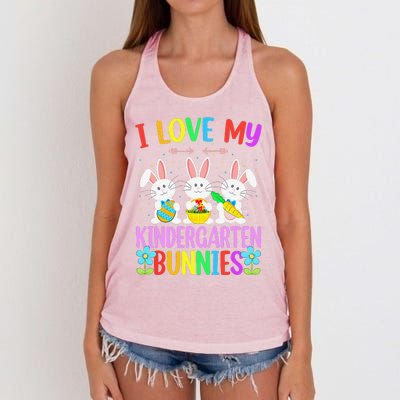 Funny Teacher Easter Day I Love My Kindergarten Bunnies Eggs Women's Knotted Racerback Tank