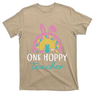 Funny Teacher Easter Day Rainbow Bunny One Hoppy Teacher T-Shirt