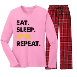 Fitness Training Eat Sleep Gym Repeat Meaningful Gift Women's Long Sleeve Flannel Pajama Set 