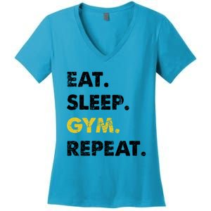 Fitness Training Eat Sleep Gym Repeat Meaningful Gift Women's V-Neck T-Shirt