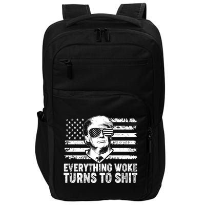 Funny Trump Everything Woke Turns To Shit Distressed USA American Flag Impact Tech Backpack