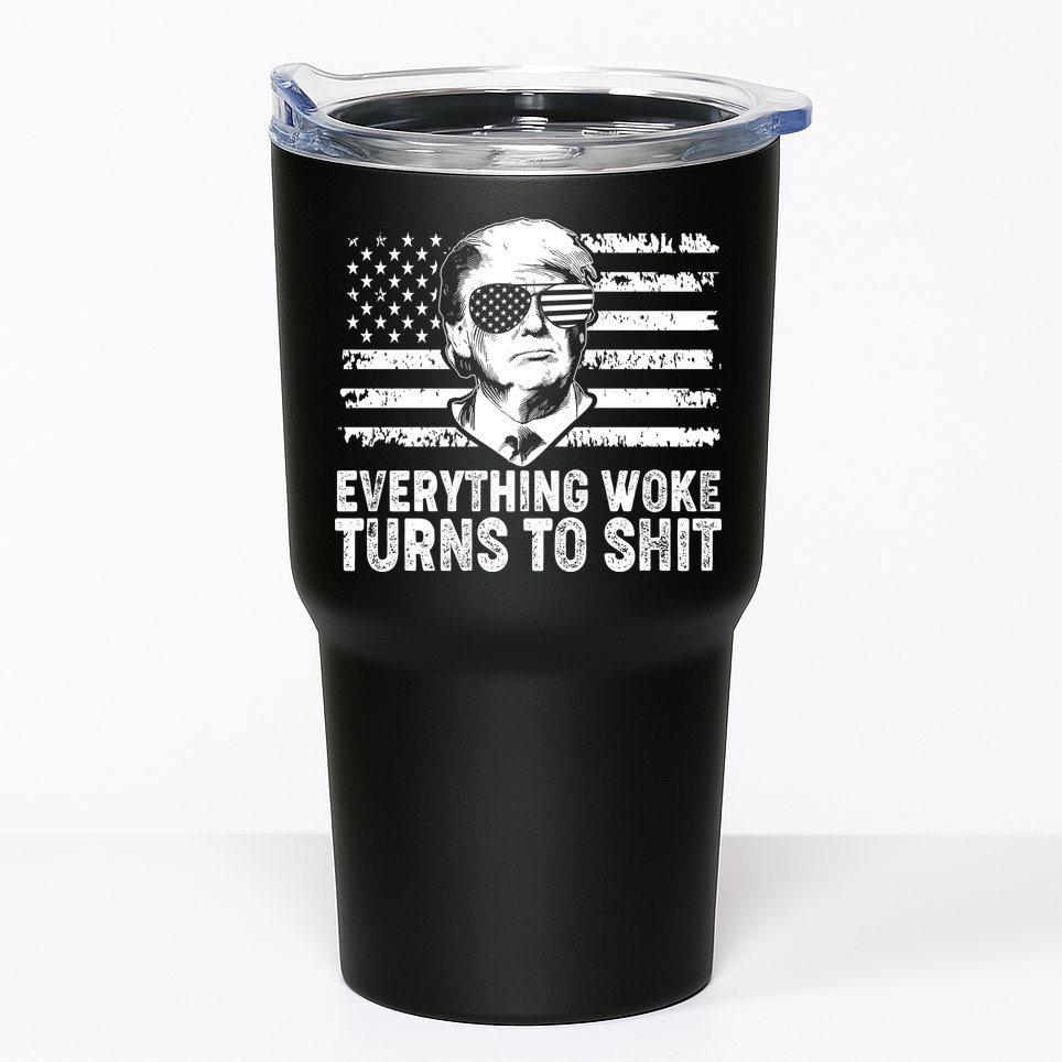 Funny Trump Everything Woke Turns To Shit Distressed USA American Flag Tumbler