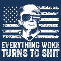 Funny Trump Everything Woke Turns To Shit Distressed USA American Flag Women's V-Neck T-Shirt