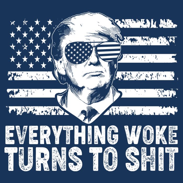Funny Trump Everything Woke Turns To Shit Distressed USA American Flag Women's V-Neck T-Shirt