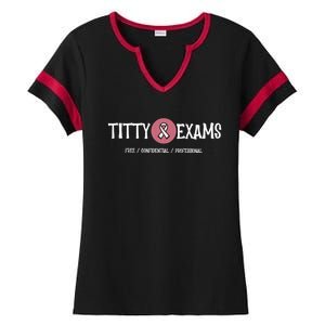 Funny Titty Exams Save The Tatas Breast Cancer Awareness Gift Ladies Halftime Notch Neck Tee