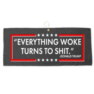 Funny Trump Everything Woke Turns To Shit Large Microfiber Waffle Golf Towel