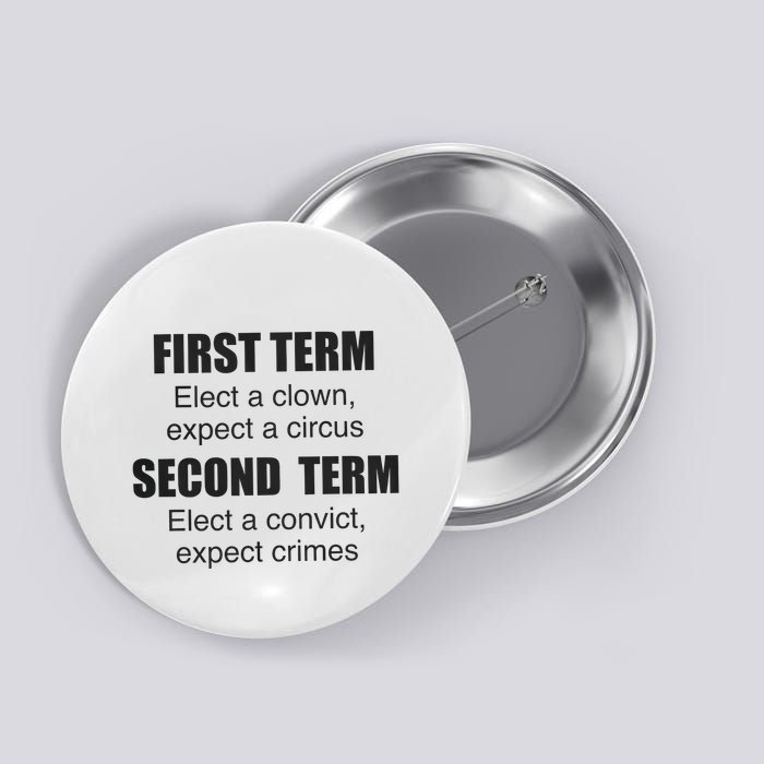 First Term Elect A Clown Expect A Circus Second Term Elect A Convict Expect Cri Button