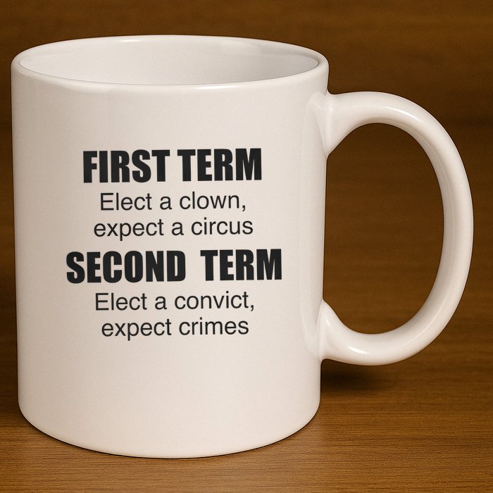 First Term Elect A Clown Expect A Circus Second Term Elect A Convict Expect Cri 11oz C Handle Ceramic Mug