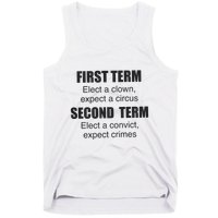 First Term Elect A Clown Expect A Circus Second Term Elect A Convict Expect Cri Tank Top